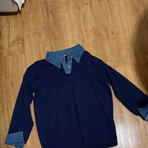 Navy Sweater with Denim Collar